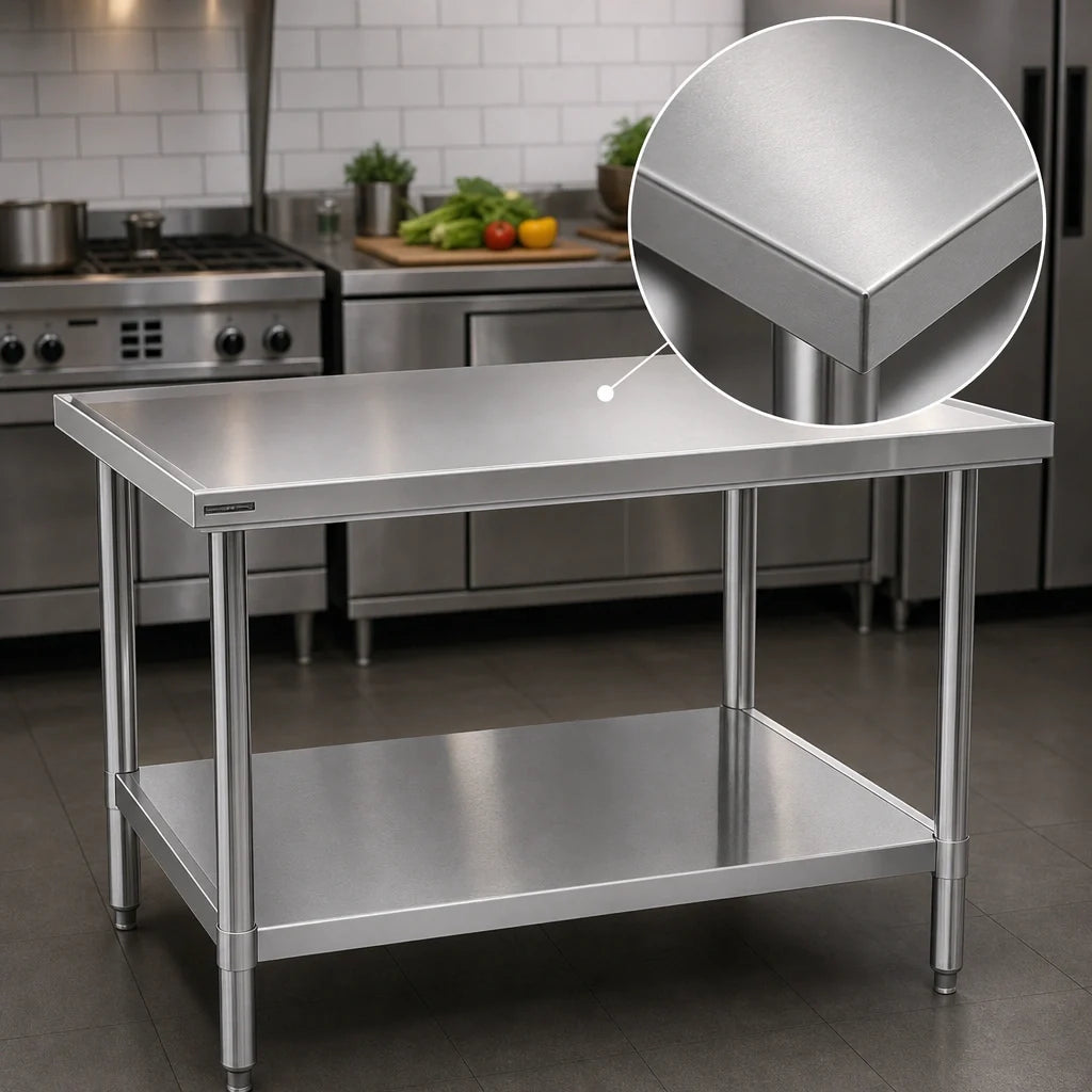 Eagle Group Spec-Master T3084EM 84-Inch x 30-Inch Stainless Steel Work Table, 14-Gauge 300 Series Top, Marine Edge, Adjustable Galvanized Undershelf