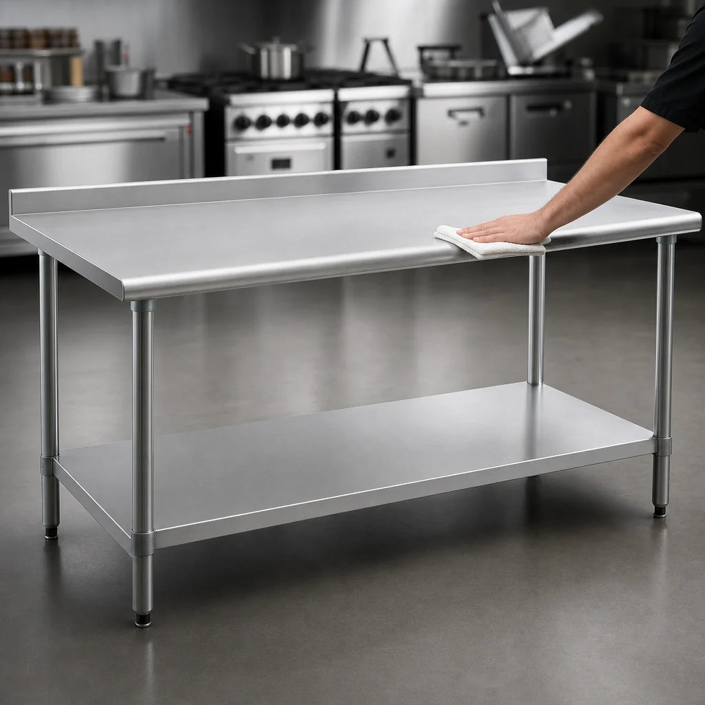 Eagle Group Spec-Master UT24108SE Stainless Steel Work Table, 108 x 24 in, 1-1/2 in Rear Up-Turn, Open Base with Adjustable Undershelf