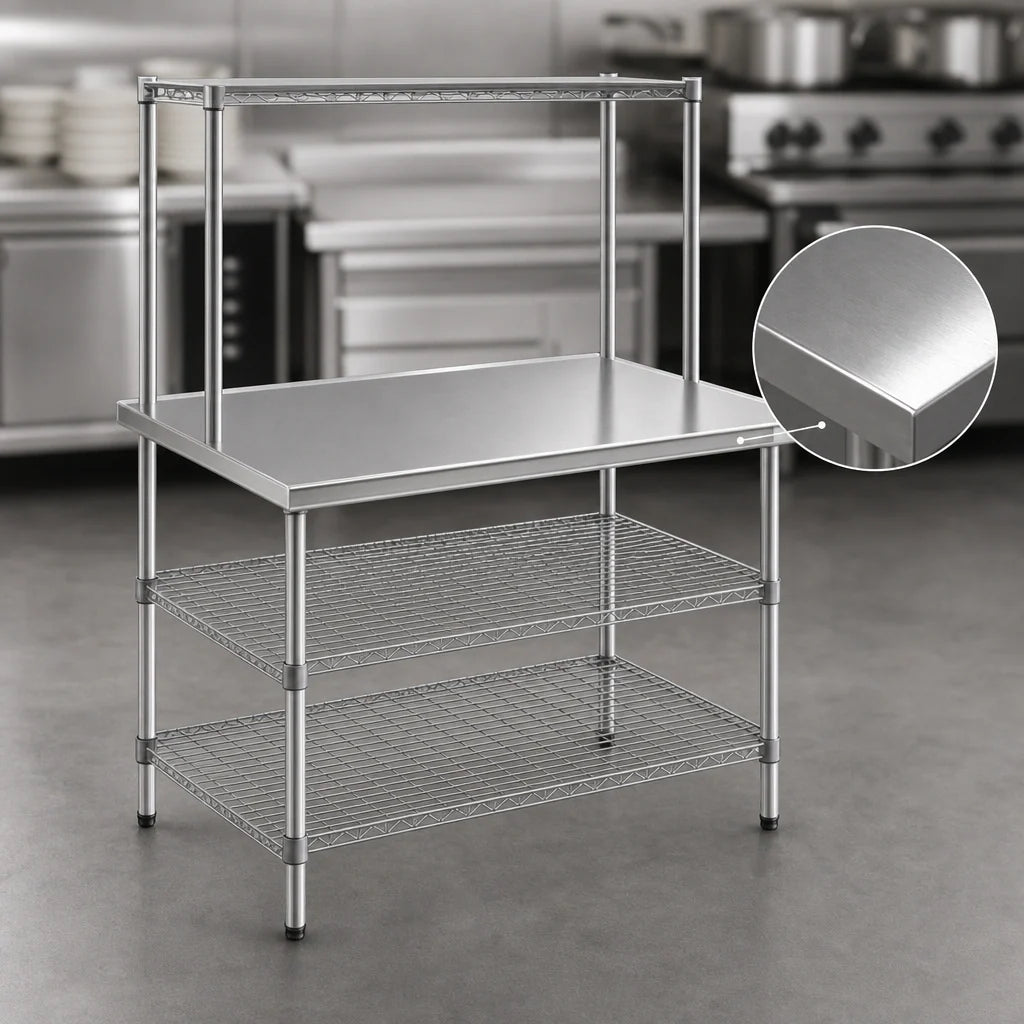 Eagle Group AdjusTable T3036EW-1 36" x 30" One-Tier 14-Gauge Stainless Steel Work Surface System with Adjustable Overshelf and 2 Undershelves