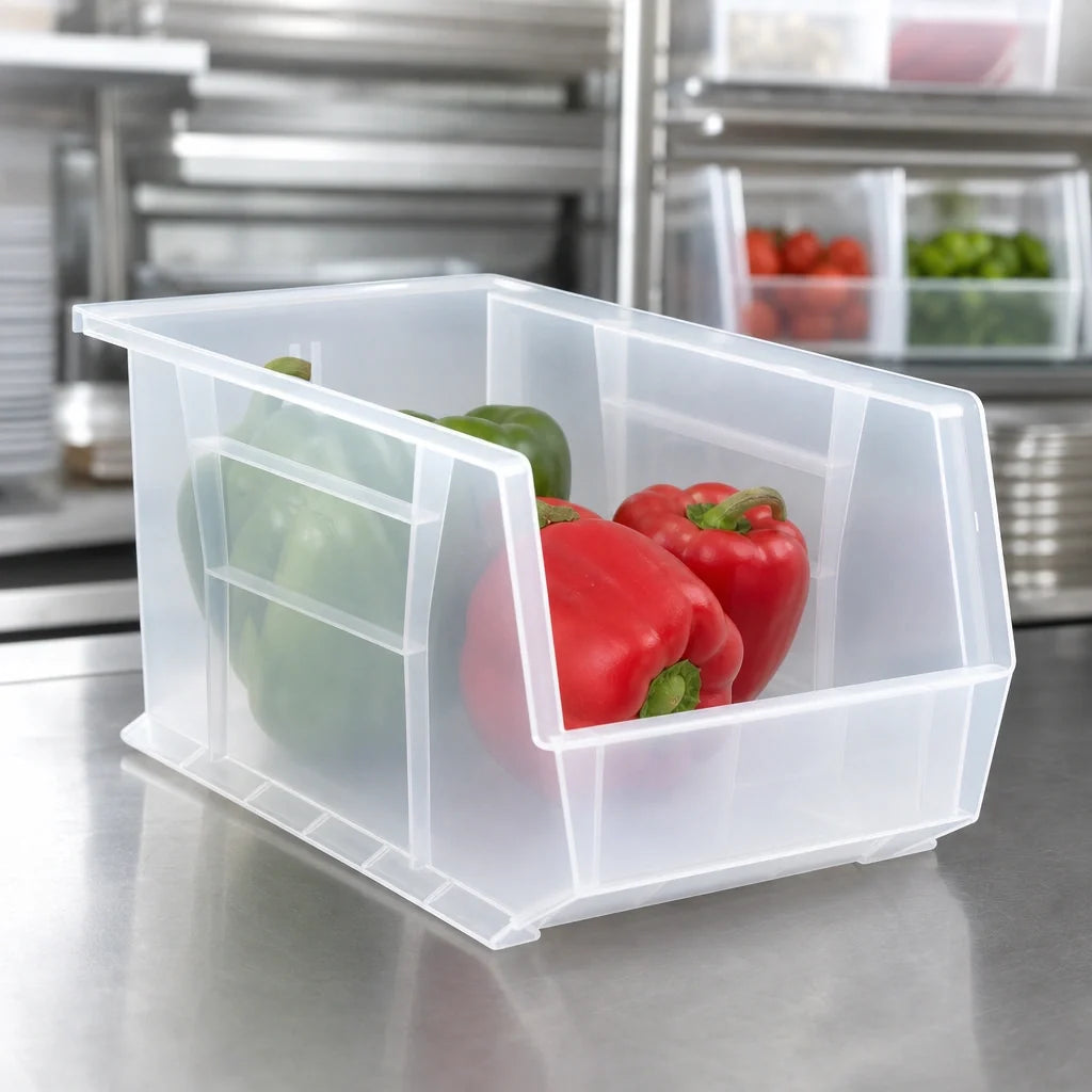 Quantum QUS240CL Clear Polypropylene Stack-and-Hang Shelf Bin, 8-1/4 x 14-3/4 x 7 Inches Case of 12
