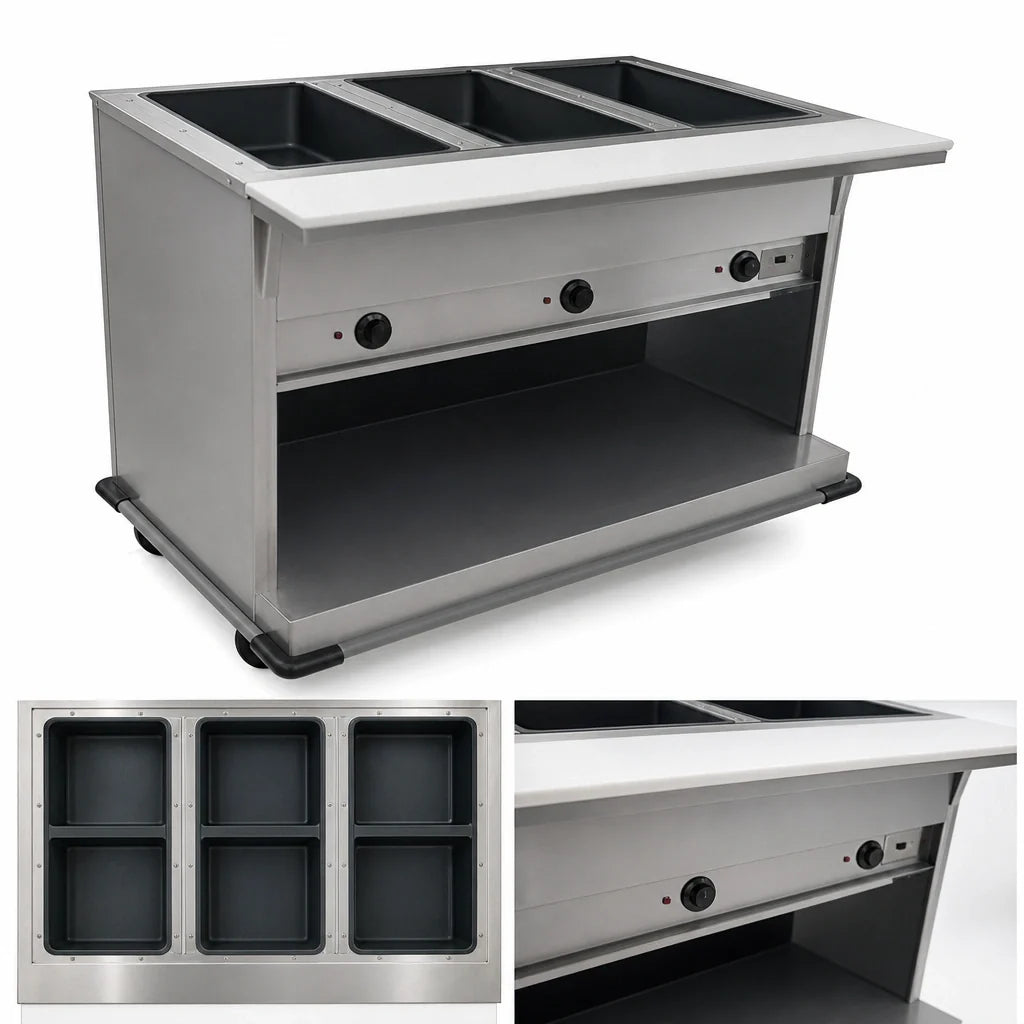 Eagle Group Spec-Master PHT6OB-208-3 6-Well Electric Mobile Hot Food Table with Polyethylene Cutting Board, 208V, 3-Phase