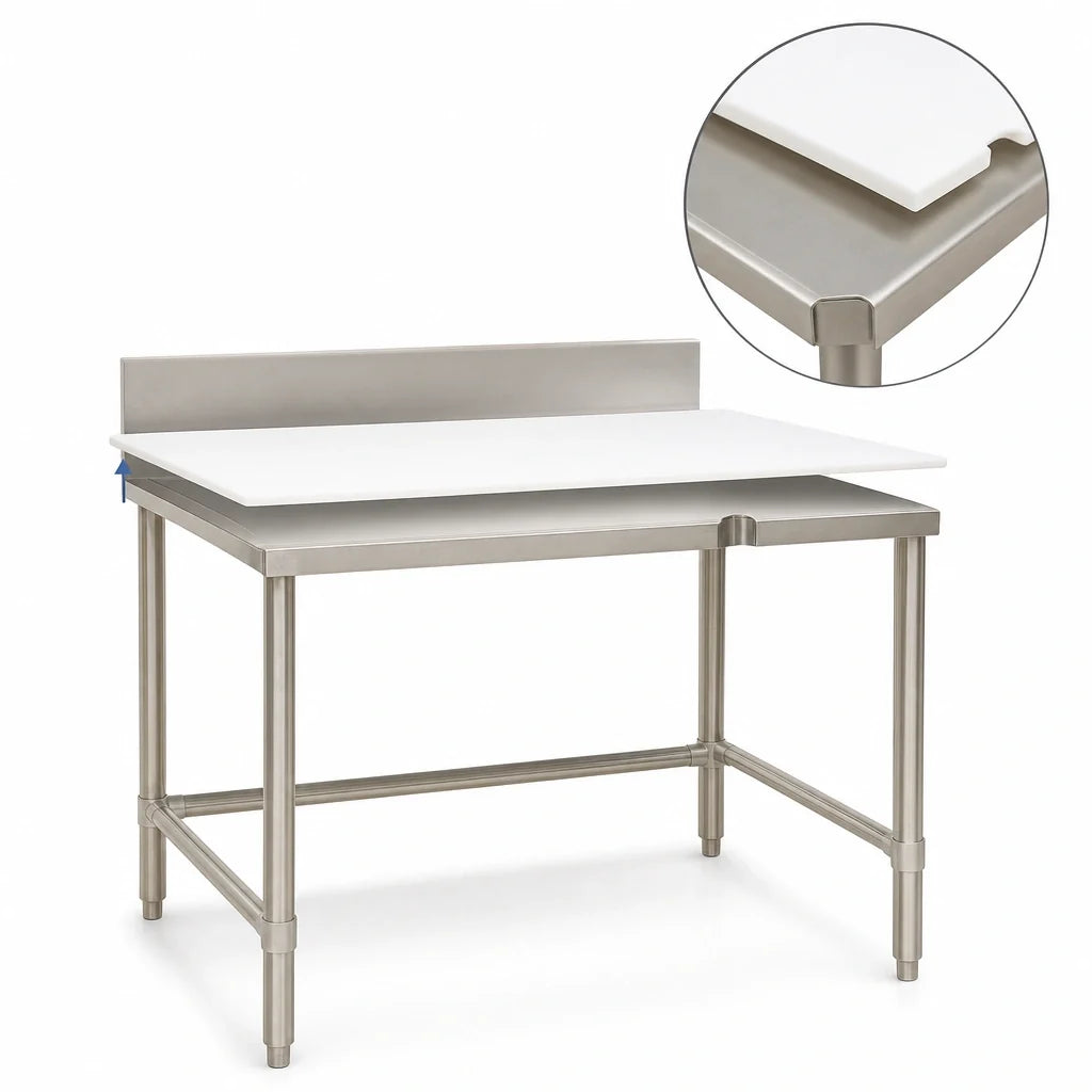 Eagle Group TB3636S 36" x 36" Trimming Table with Removable 1/2" Polymer Top, Stainless Steel Deck, and 4" Backsplash