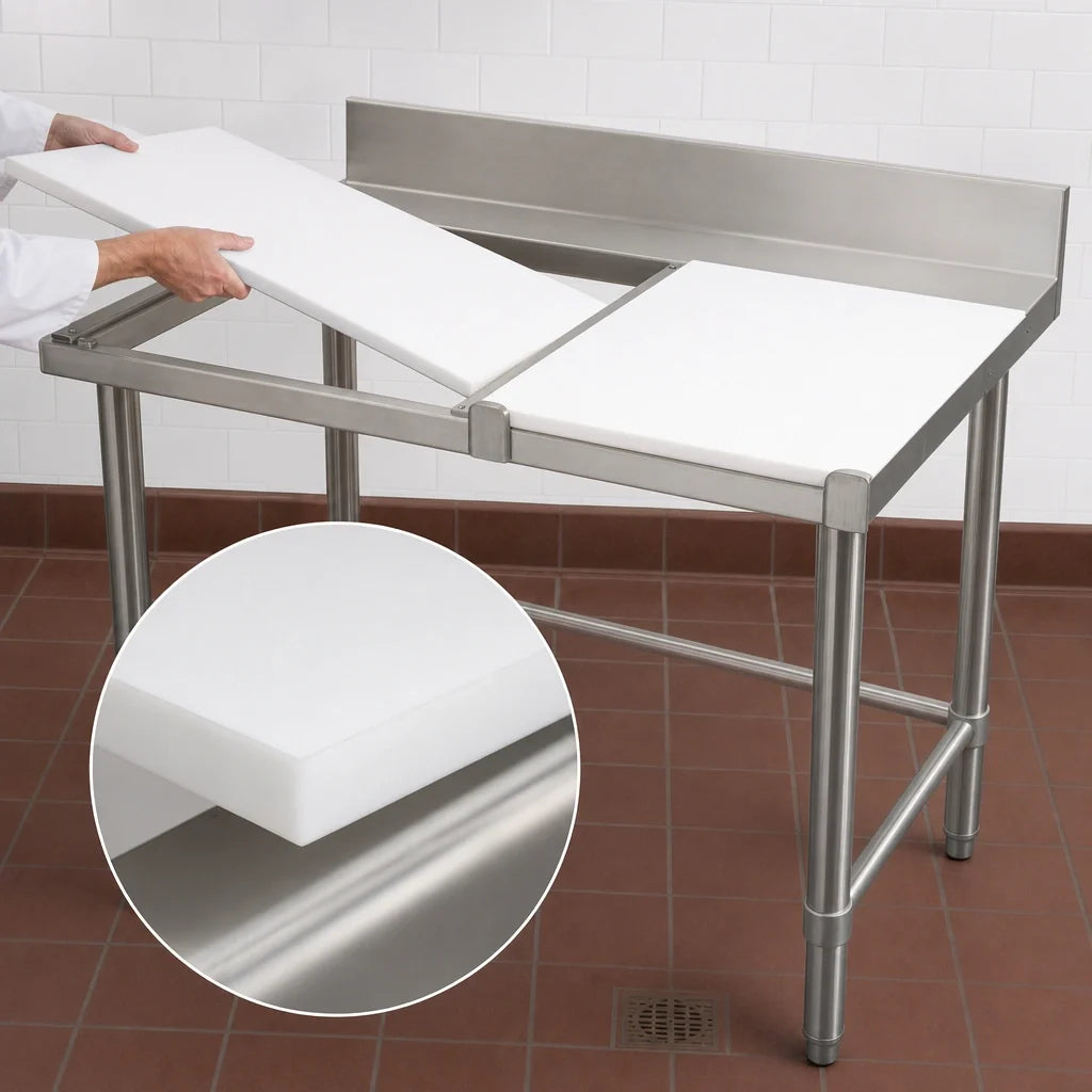 Eagle Group TB3072S Stainless Steel Poly Top Trimming Table, 72 x 30 Inches, 4-Inch Removable Backsplash, Open Base