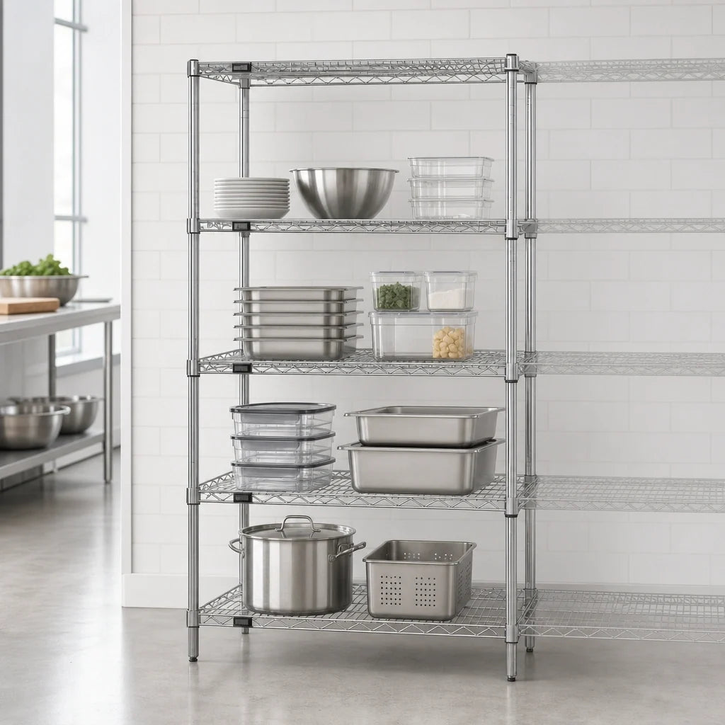 Quantum WR74-1836C Wire Shelving Starter Kit, 36"W x 18"D x 74"H, Chrome-Plated, Stationary, 4 Shelves