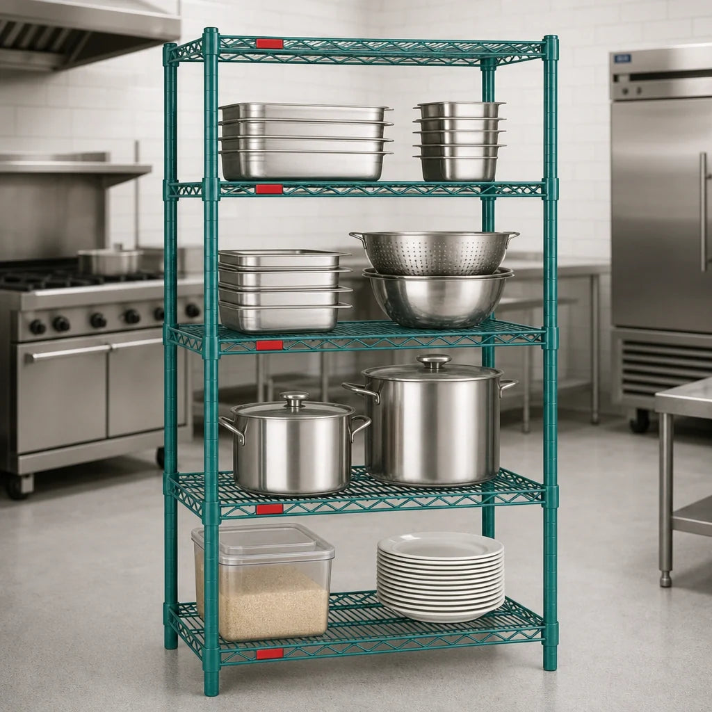 Eagle Group Valu-Gard S4-74-1836VG 4-Tier Starter Wire Shelving Unit, 36 x 18 x 74 Inches, Green Epoxy