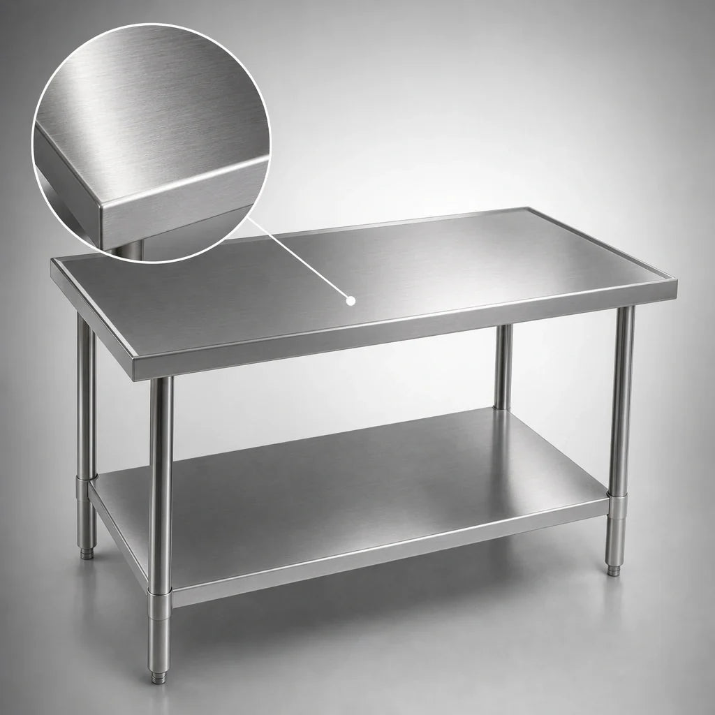 Eagle Group Spec-Master T4884EM Stainless Steel Marine Work Table, 84 x 48 in., 14/300 Series Top, Box Marine Edge, Adjustable Galvanized Undershelf
