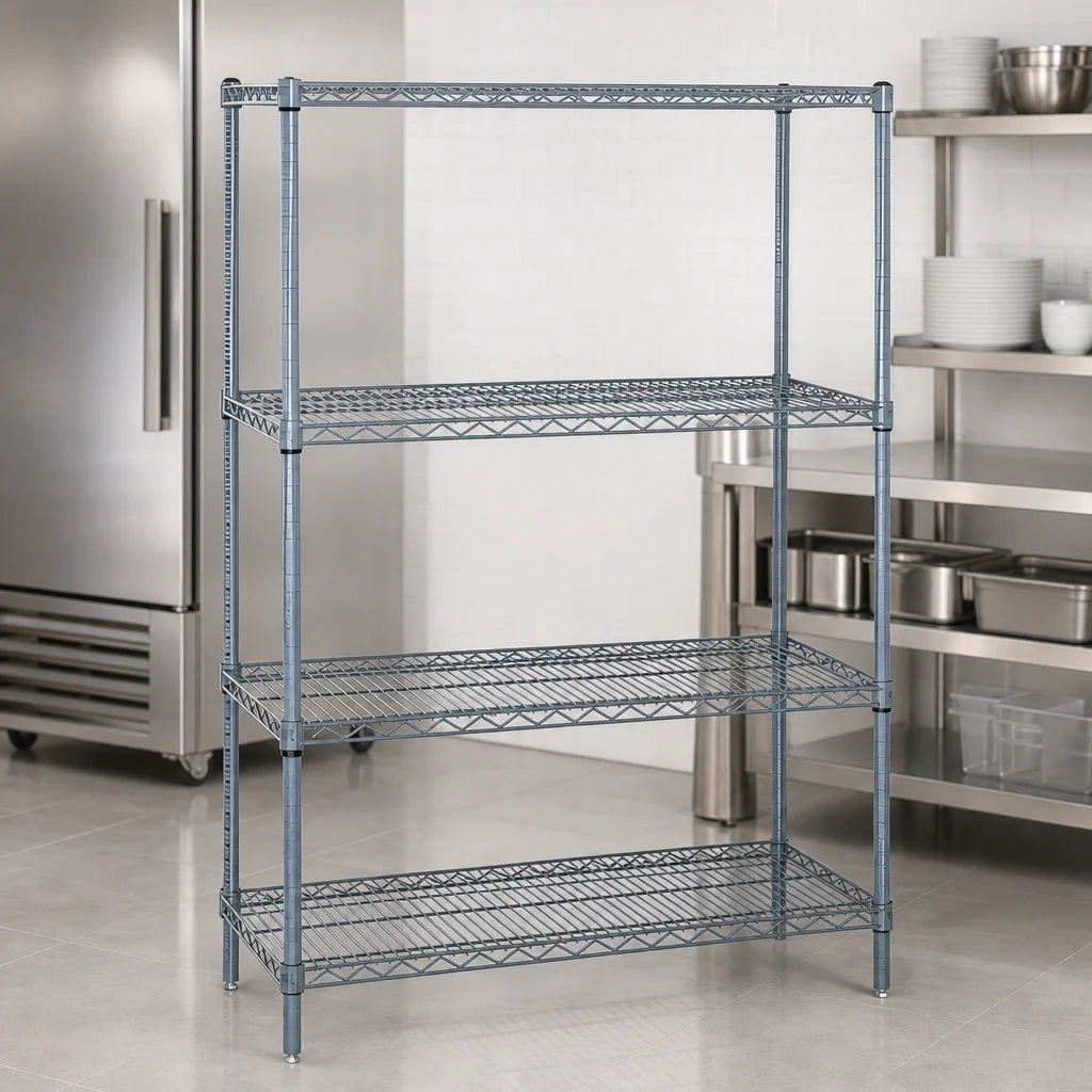 Quantum WR54-2142GY 42"W x 21"D x 54"H Wire Shelving Starter Kit, 4 Shelves, Gray Epoxy Antimicrobial Finish