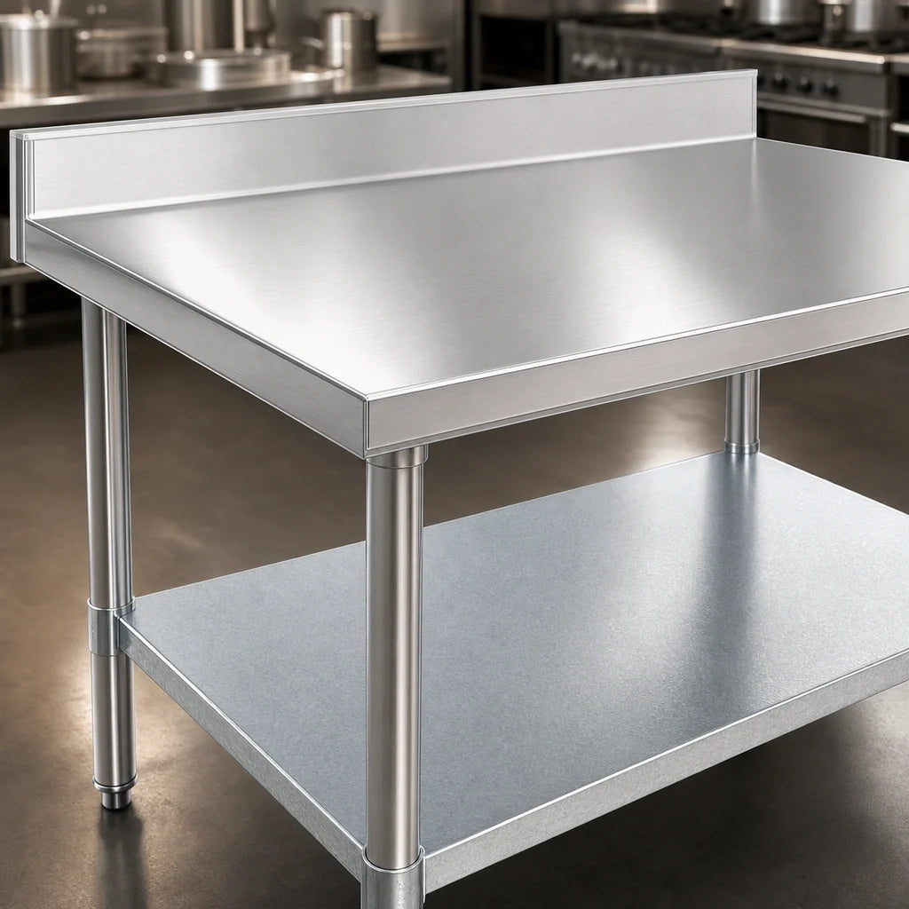 Eagle Group Spec-Master T2472EM-BS 72 x 24 Inch Stainless Steel Work Table with 4-1/2 Inch Backsplash and Adjustable Galvanized Undershelf