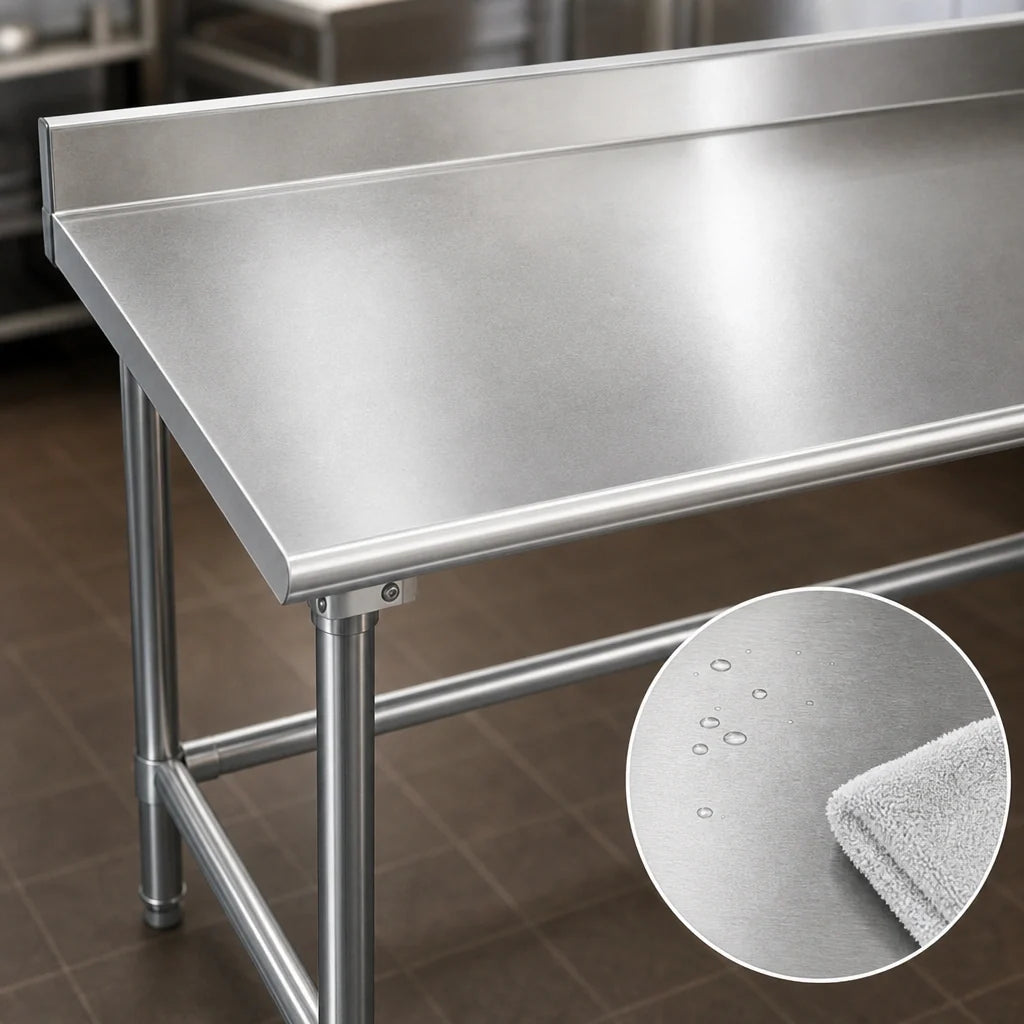 Eagle Group Budget Series T3030STB-BS 30 x 30 Inch 430 Stainless Steel Corner Work Table with 4-1/2 Inch Backsplash