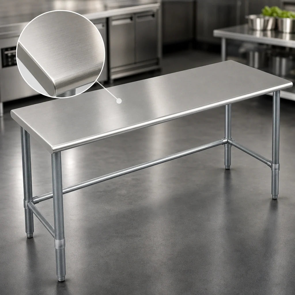 Eagle Group Budget Series T2472GTB 72 x 24 Inch 430 Stainless Steel Flat-Top Work Table, Rolled Edges, Galvanized Open Base