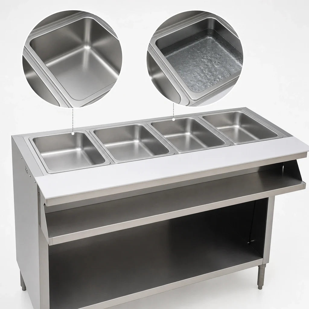 Eagle Group Spec-Master SHT4OB-208-3 4-Well Electric Sealed Well Hot Food Table, Open Base, 208V 3-Phase, AutoFill