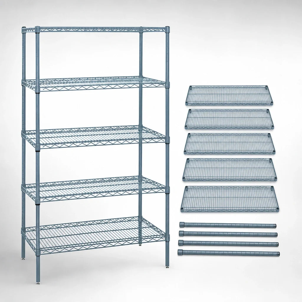 Quantum WR54-1860GY-5 Wire Shelving Starter Unit, 5-Shelf, 60"W x 18"D x 54"H, Gray Epoxy Finish