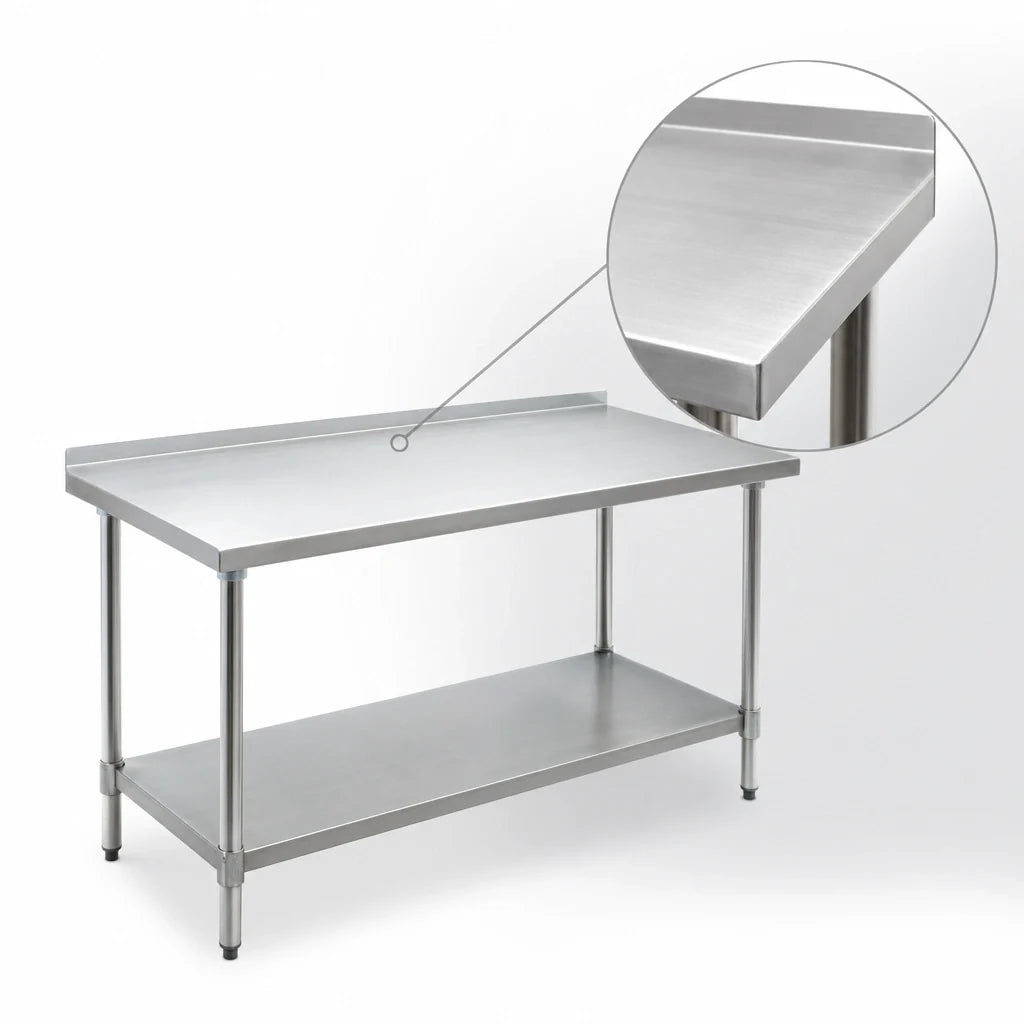 Eagle Group Spec-Master UT3672SE 72 x 36-Inch Stainless Steel Work Table, 14-Gauge 300 Series Top, Rear Up-Turn, Adjustable Undershelf
