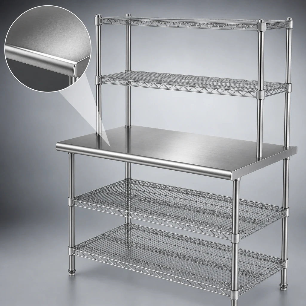 Eagle Group AdjusTable T3060EW-2 Two-Tier 14-Gauge Stainless Steel Work Table, 60 x 30 Inches, Double Wire Overshelves and Undershelves