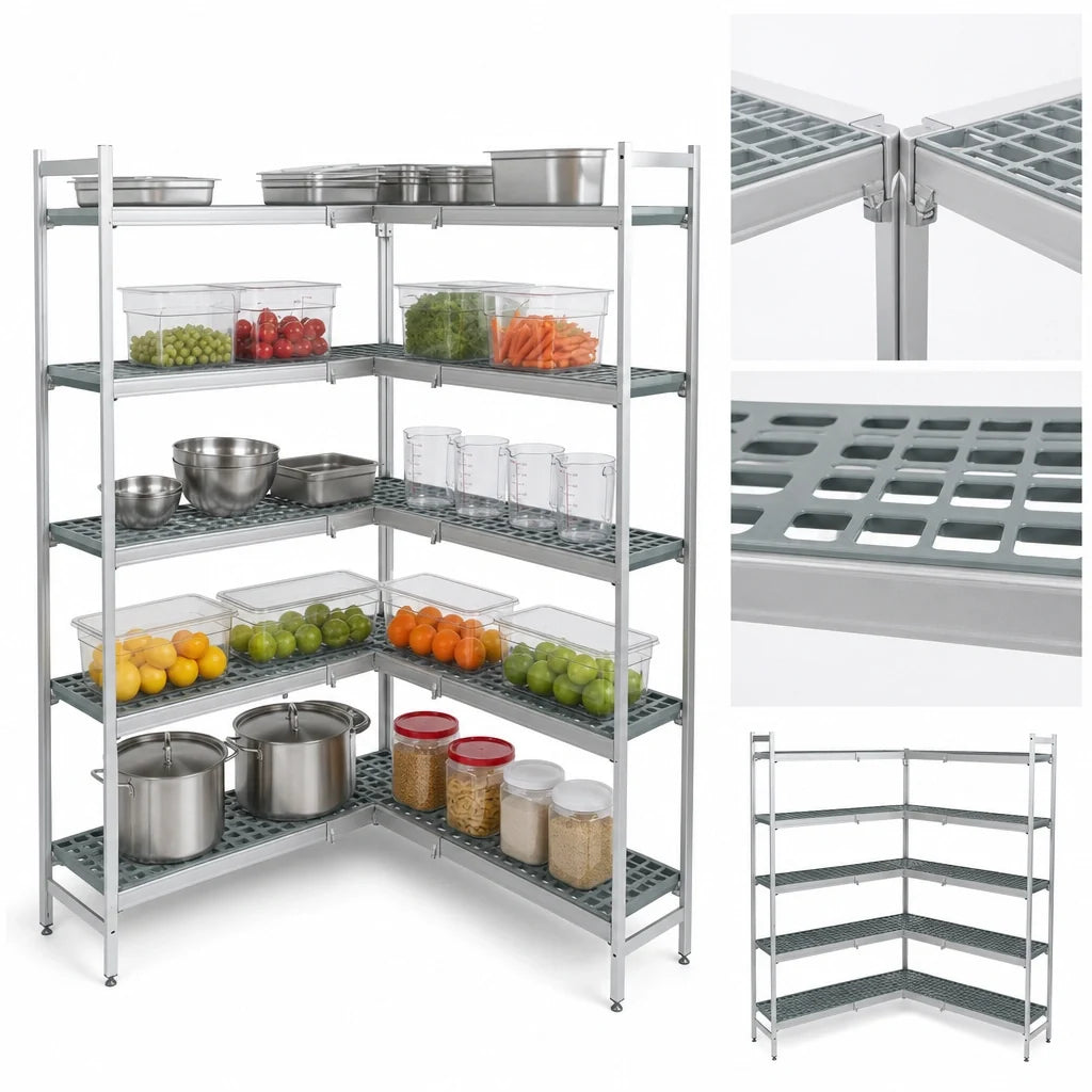 Fermod Fermostock 5R35A83-CE 5-Tier Corner Expansion Polymer Shelving Unit, 83"H x 35"W x 14"D