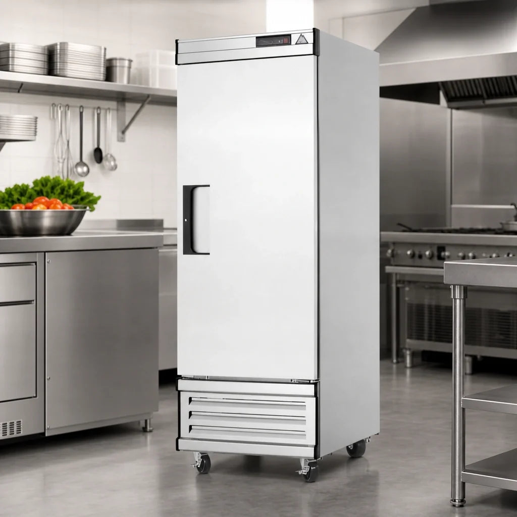 Everest Refrigeration EBF1 One-Section Reach-In Freezer, 21 Cu. Ft., Bottom-Mounted Self-Contained, Solid Hinged Door, Stainless Steel