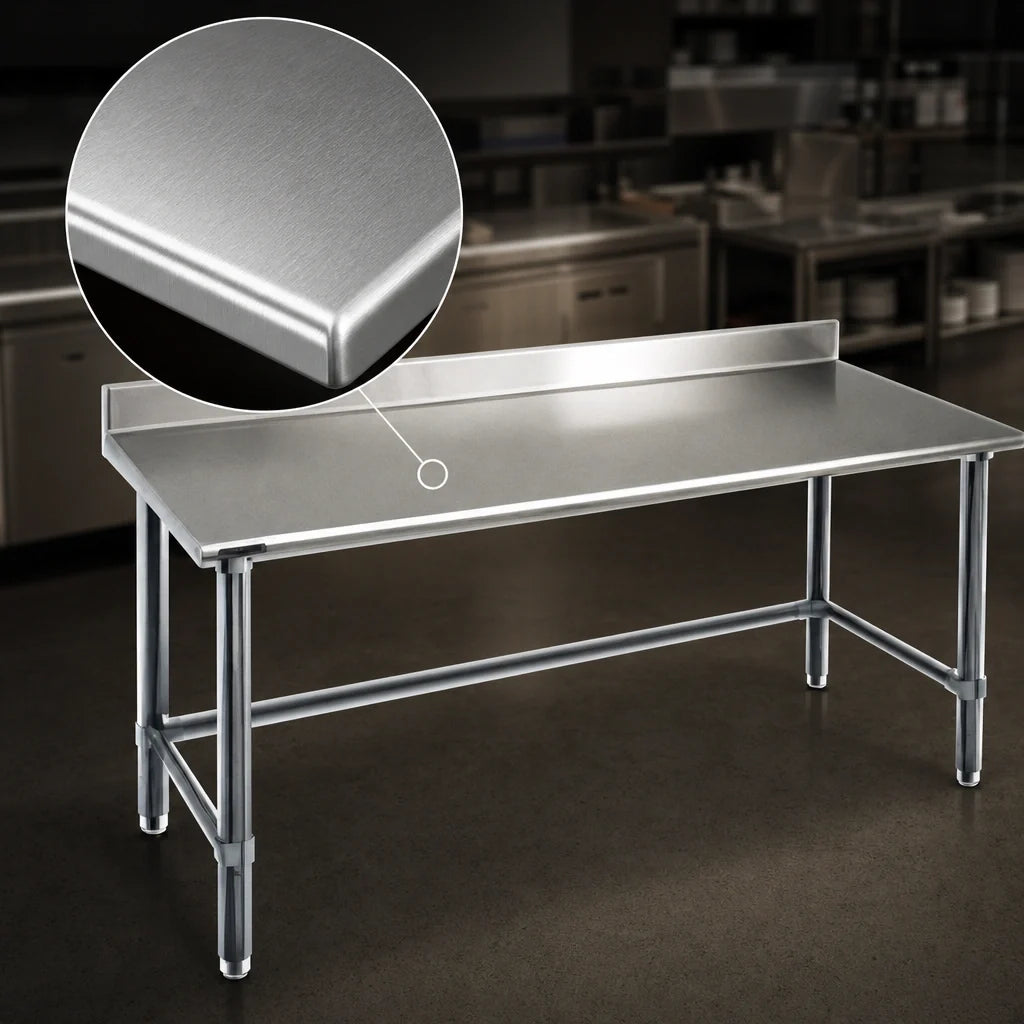 Eagle Group Spec-Master T24144STE-BS 144" x 24" Stainless Steel Work Table with 4-1/2" Backsplash, 14-Gauge 300 Series Top
