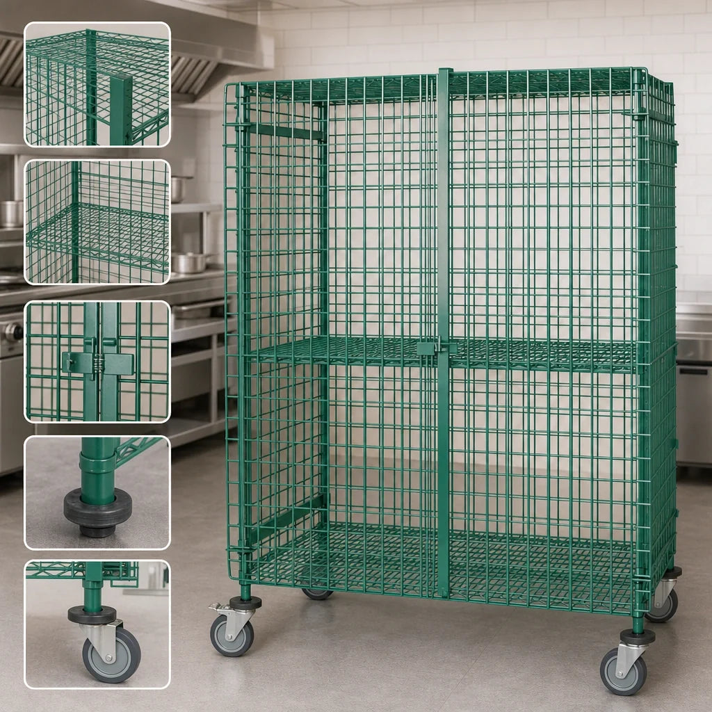 Quantum M2460-69SECP Mobile Wire Security Unit with Locking Panel Doors, Green Epoxy, 60"W x 24"D x 69"H