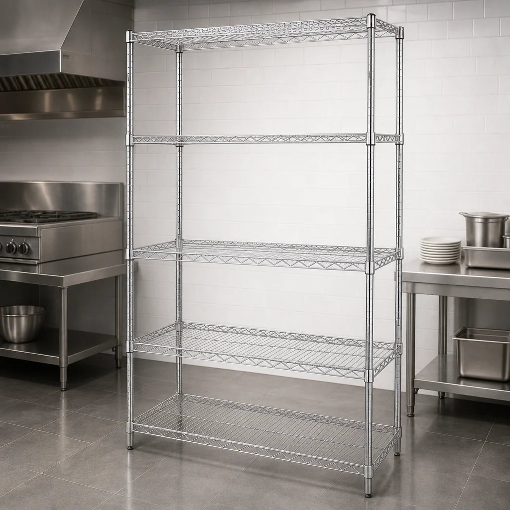 Quantum WR74-1236C-5 36"W x 12"D x 74"H Chrome Wire Shelving Starter Kit, 5 Shelves, 4 Posts, Stationary