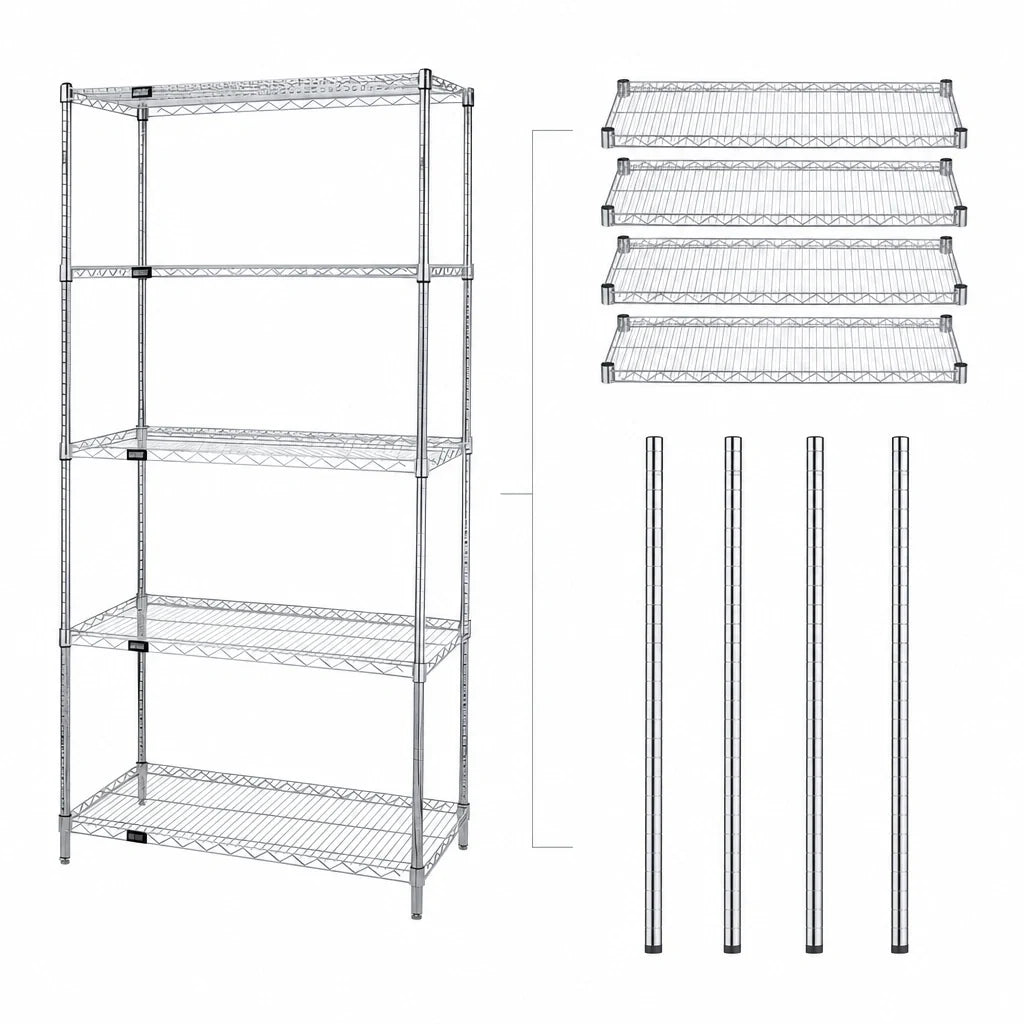 Quantum WR74-1830C-5 30" W x 18" D x 74" H Chrome Wire Shelving Starter Unit with 5 Shelves