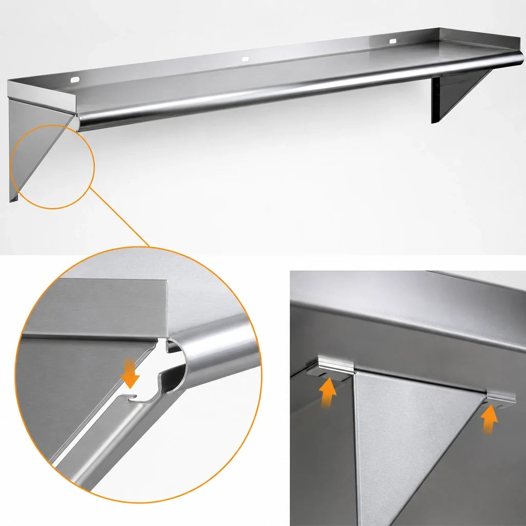 Eagle Group WS1260TL 60"W x 12"D Wall-Mounted Tab-Lock Shelf, 16-Gauge Type 430 Stainless Steel, Includes Mounting Brackets