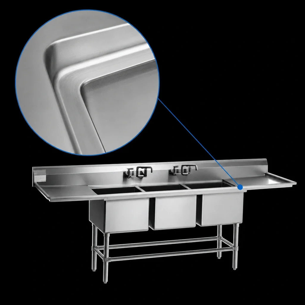 Eagle Group Spec-Master FN2048-3-36L-14/3 Coved-Corner 3-Compartment Sink, 36-Inch Left Drainboard, 300 Series Stainless Steel