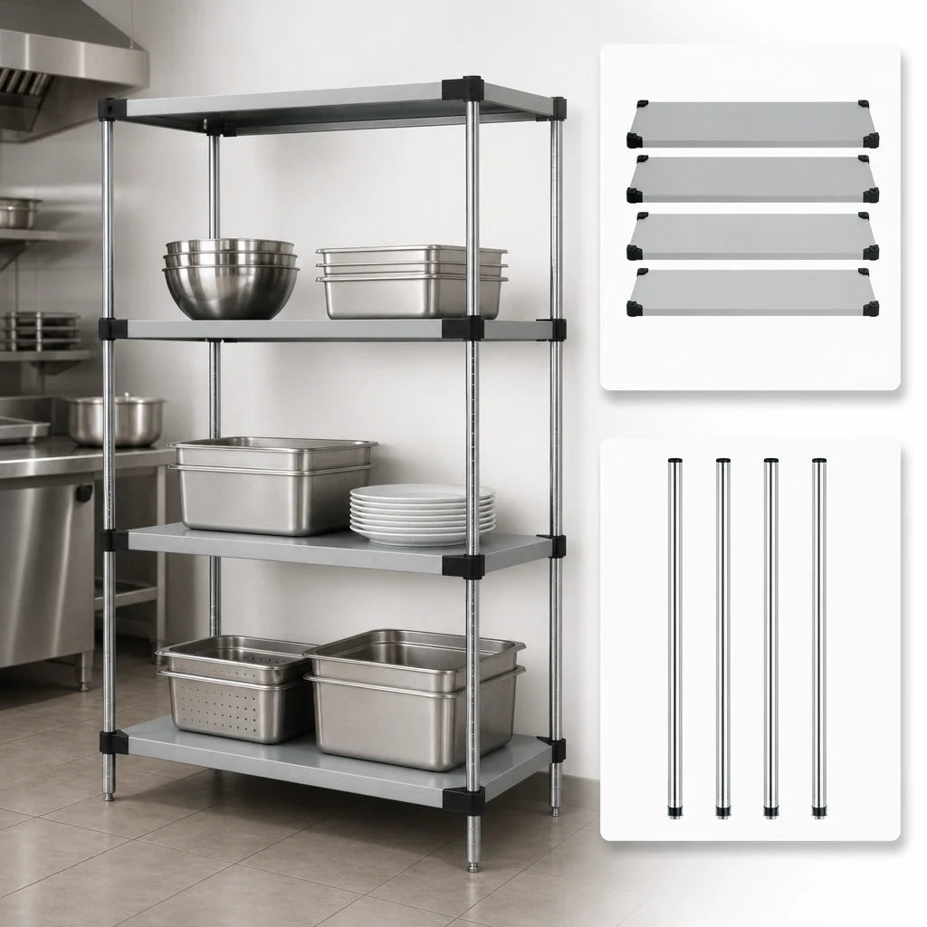 Quantum WRS4-74-2154SS 4-Shelf Solid Stainless Steel Shelving Starter Kit, 54 x 21 x 74 Inches