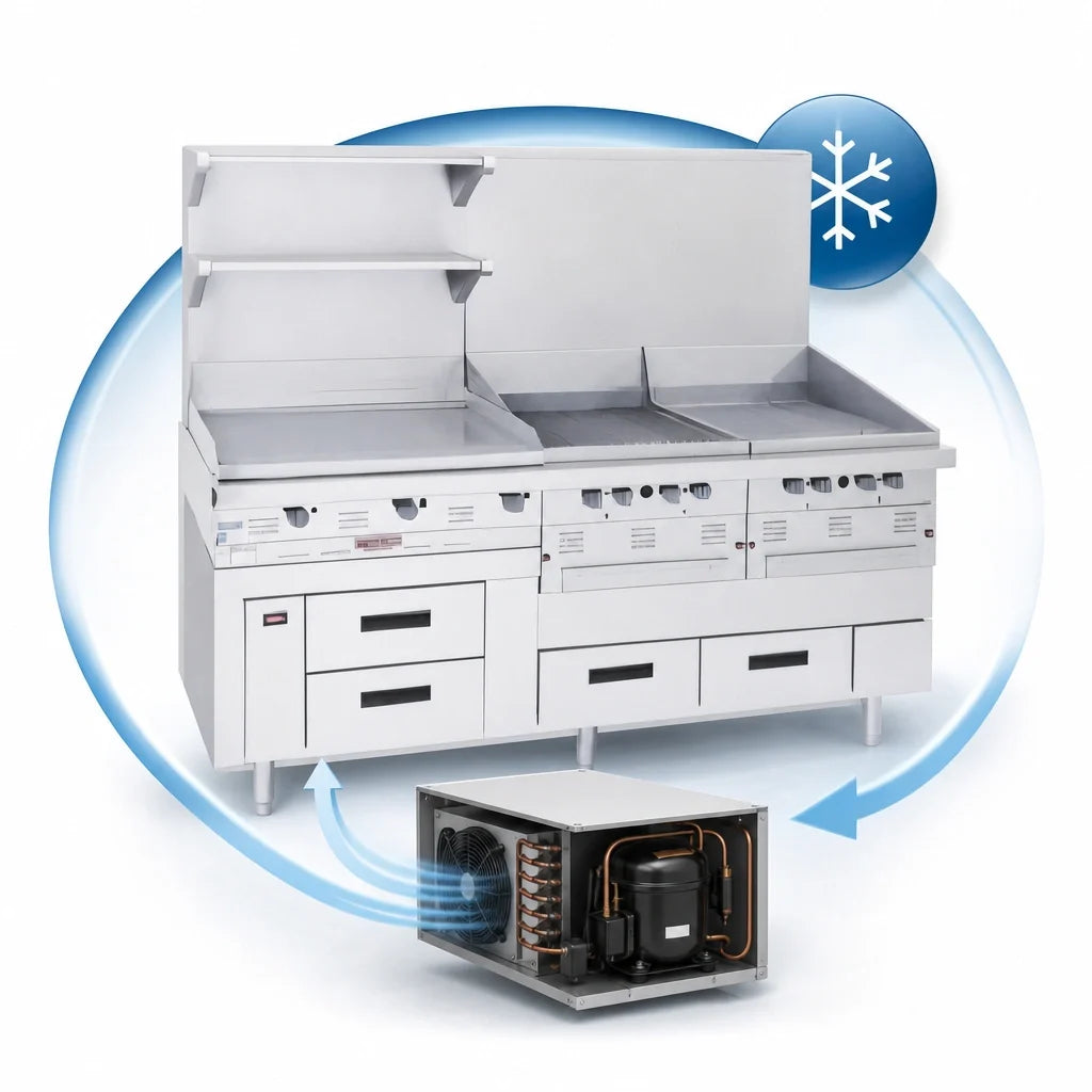 Garland Arctic Fire GN17C97 97-Inch Three-Section Self-Contained Refrigerator Base with 6 Self-Closing Drawers
