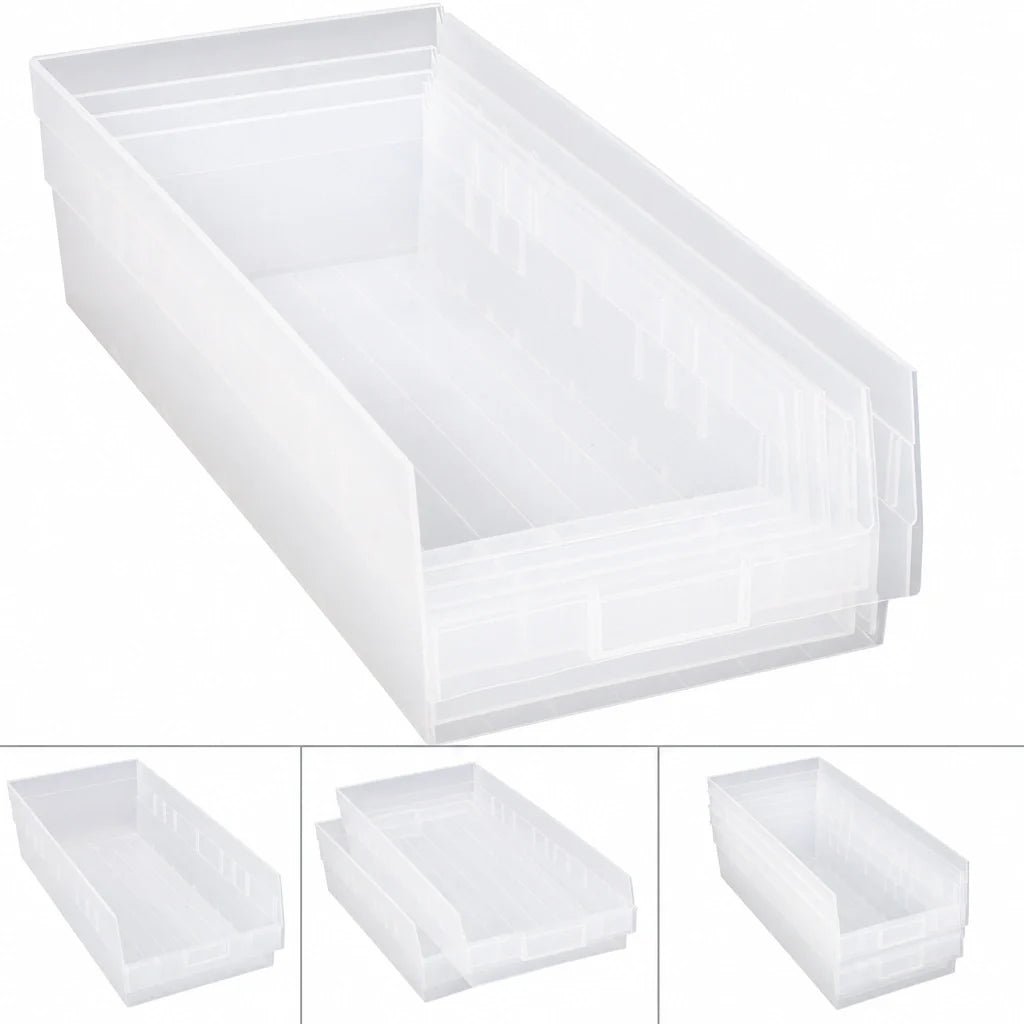 Quantum QSB216CL Nesting Clear Polypropylene Shelf Bin, 11-1/8 x 23-5/8 x 6 Inches, 7 Divider Slots Case of 6