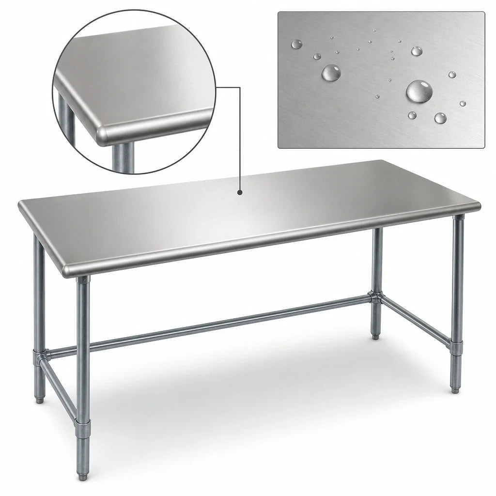 Eagle Group Spec-Master T3660GTE 60 x 36 in Flat-Top Work Table, 14-Gauge 304 Stainless Steel Top, Open Galvanized Base