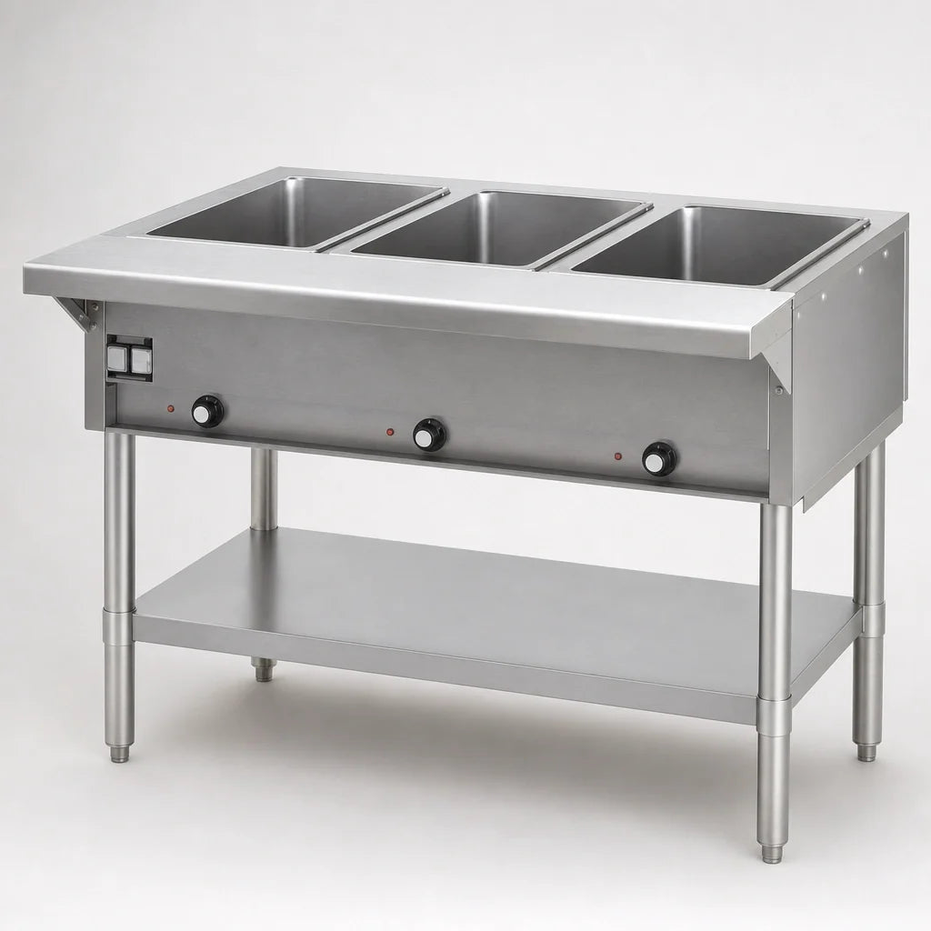 Eagle Group HT3-LP-3VP 48-Inch Propane 3-Well Dry Hot Food Table, Stainless Steel, Open Base with Undershelf and Cutting Board Case of 3