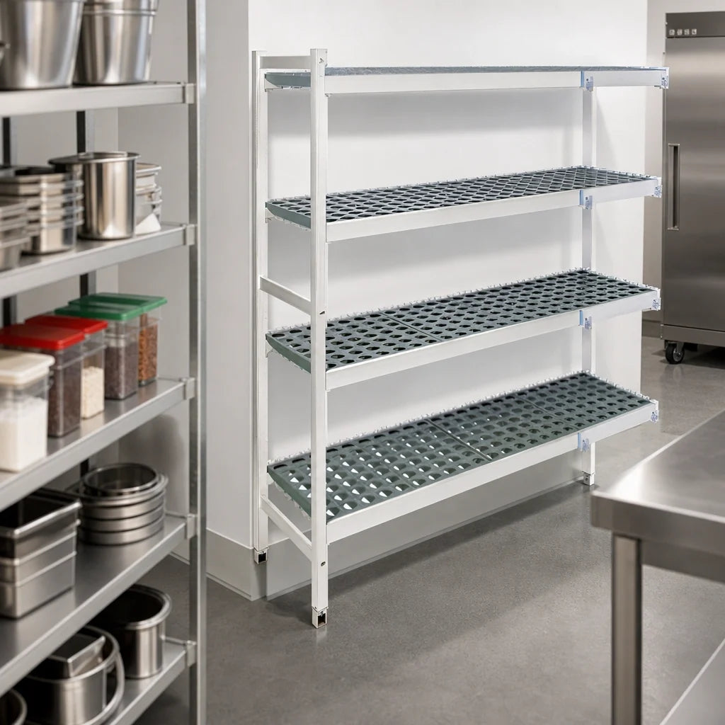 Fermod Fermostock 4R26A66-CE 4-Tier Corner Expansion Polymer Shelving Unit, 26" W x 14" D x 66" H