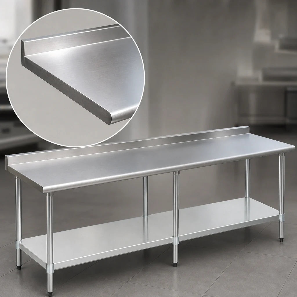 Eagle Group Budget Series UT30108B 108 x 30 Inch 430 Stainless Steel Underbar Work Table with Rear Up-Turn and Adjustable Undershelf