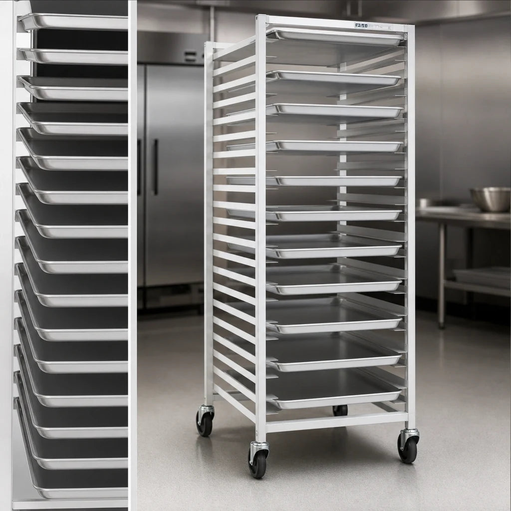 Eagle Group Panco OUR-1812-5/W Mobile Aluminum Utility Rack, Open-Side, Front-Loading, 12-Pan, 18 x 26 Pans, 5-Inch Centers