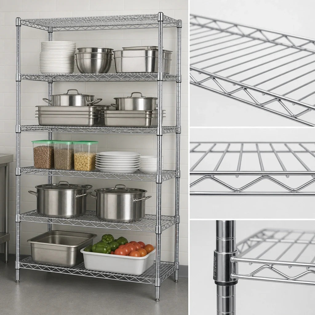 Quantum WR86-1842C-5 Stationary Wire Shelving Starter Unit, 42"W x 18"D x 86"H, 5 Shelves, Chrome Finish