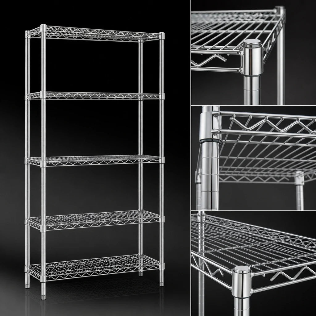 Eagle Group S5-86-2442C 5-Tier Stationary Chrome Wire Shelving Starter Unit, 42"W x 24"D x 86"H