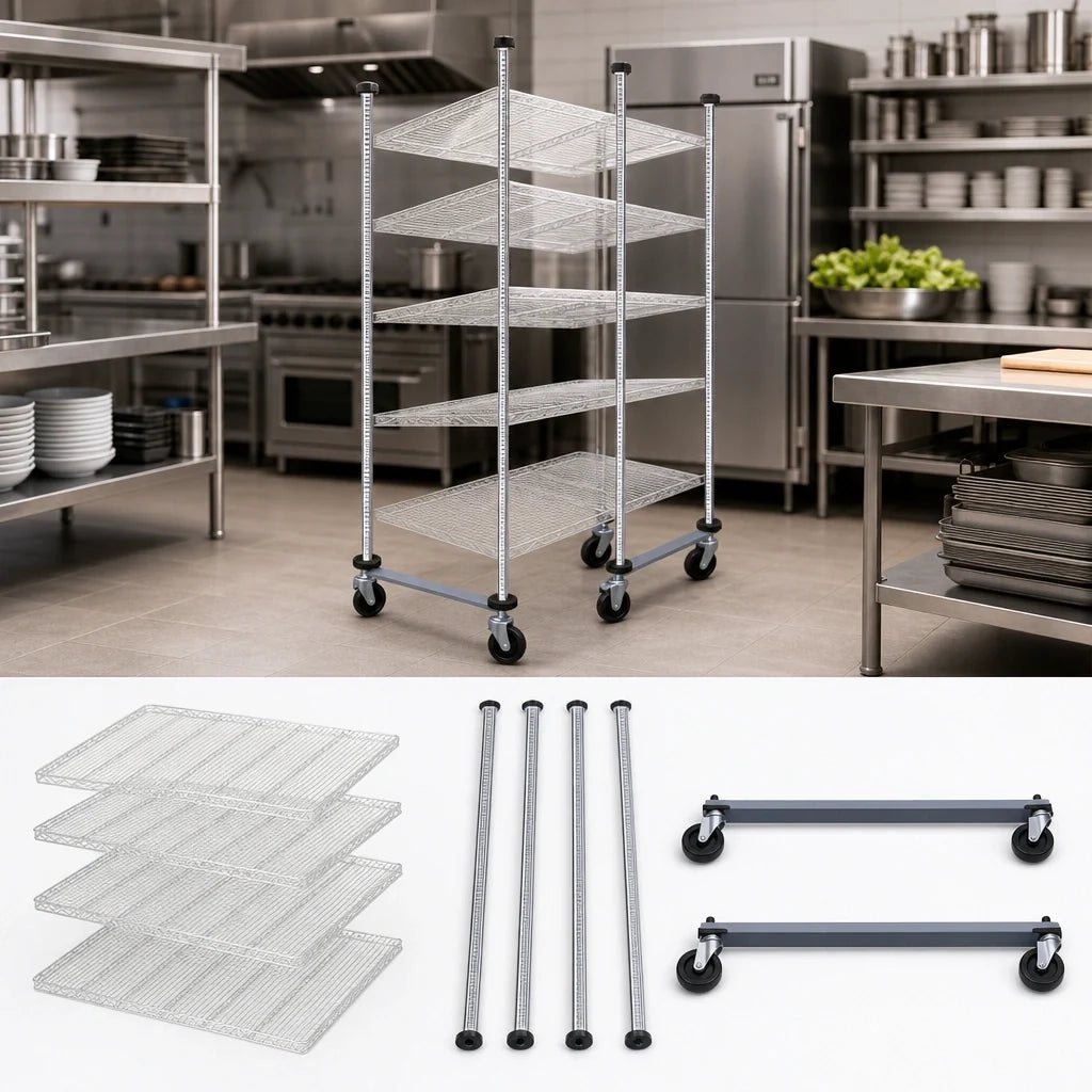 Quantum TTK-M21 Mobile Kit for 21-Inch Overhead Track Shelving, Chrome, 74-Inch Posts