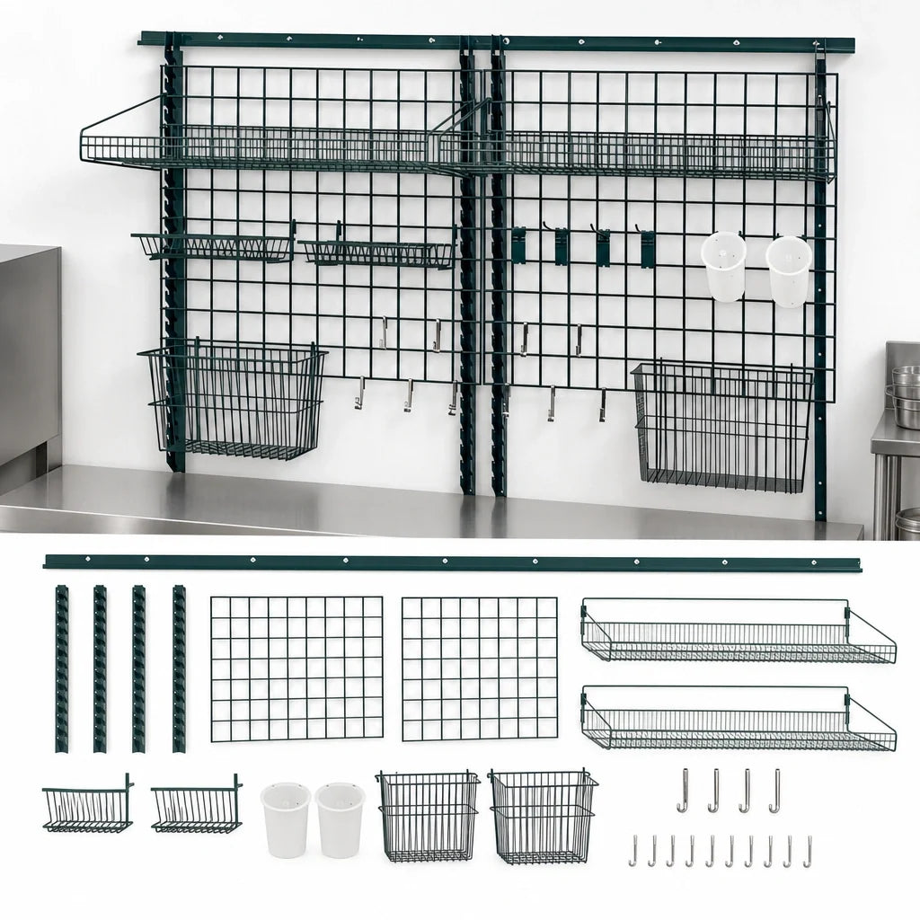 Quantum Store Grid SGK-723036-1P Wall-Mounted Shelving Starter Kit with 72-Inch Track, Green Epoxy Antimicrobial Finish