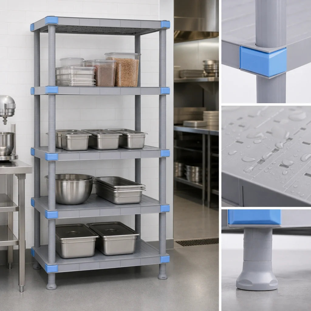 Quantum QP187250SS-5 Polymer Shelving Unit, 72" W x 18" D x 50" H, 5 Solid Shelves, 2,000-lb Capacity, Gray