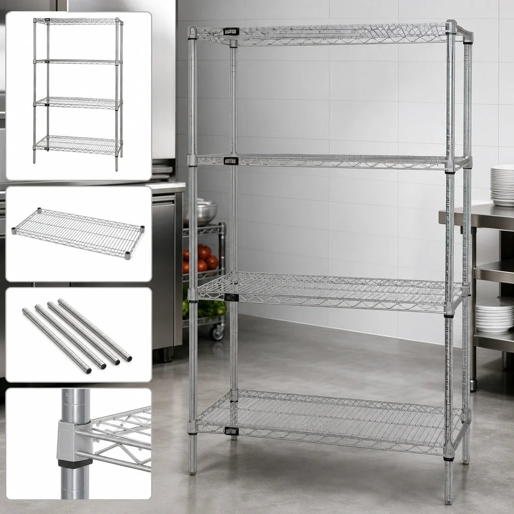 Quantum WR86-2472C Chrome Wire Shelving Starter Unit, 72"W x 24"D x 86"H, 4 Shelves