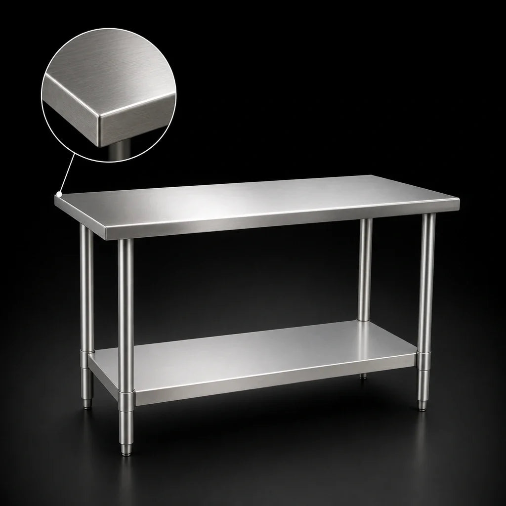 Eagle Group Spec-Master T4884SE Stainless Steel Work Table, 84"W x 48"D, Open Base with Adjustable Undershelf, Rolled Front and Back Edges