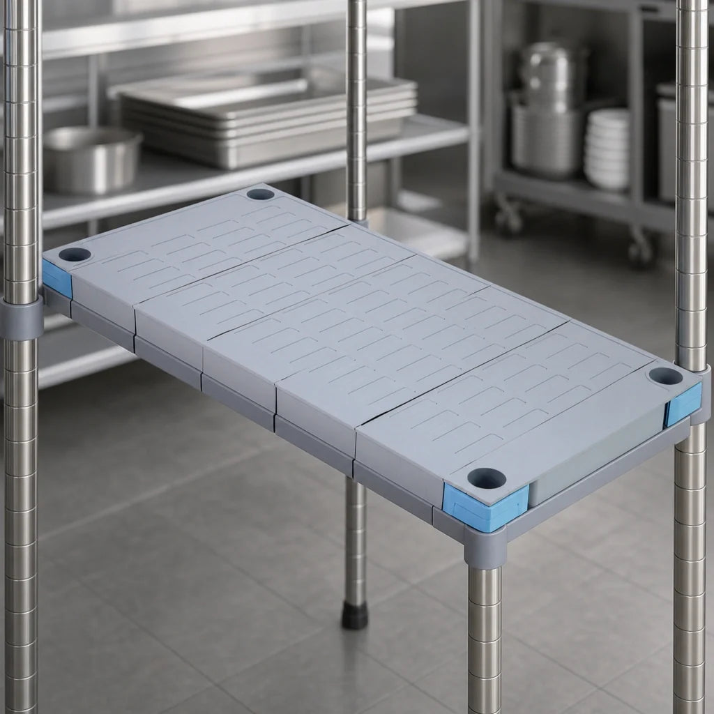 Quantum Millenia QP1872SS 72"W x 18"D Gray Polymer Solid Shelf with Removable Mat, 1000 lb. Capacity