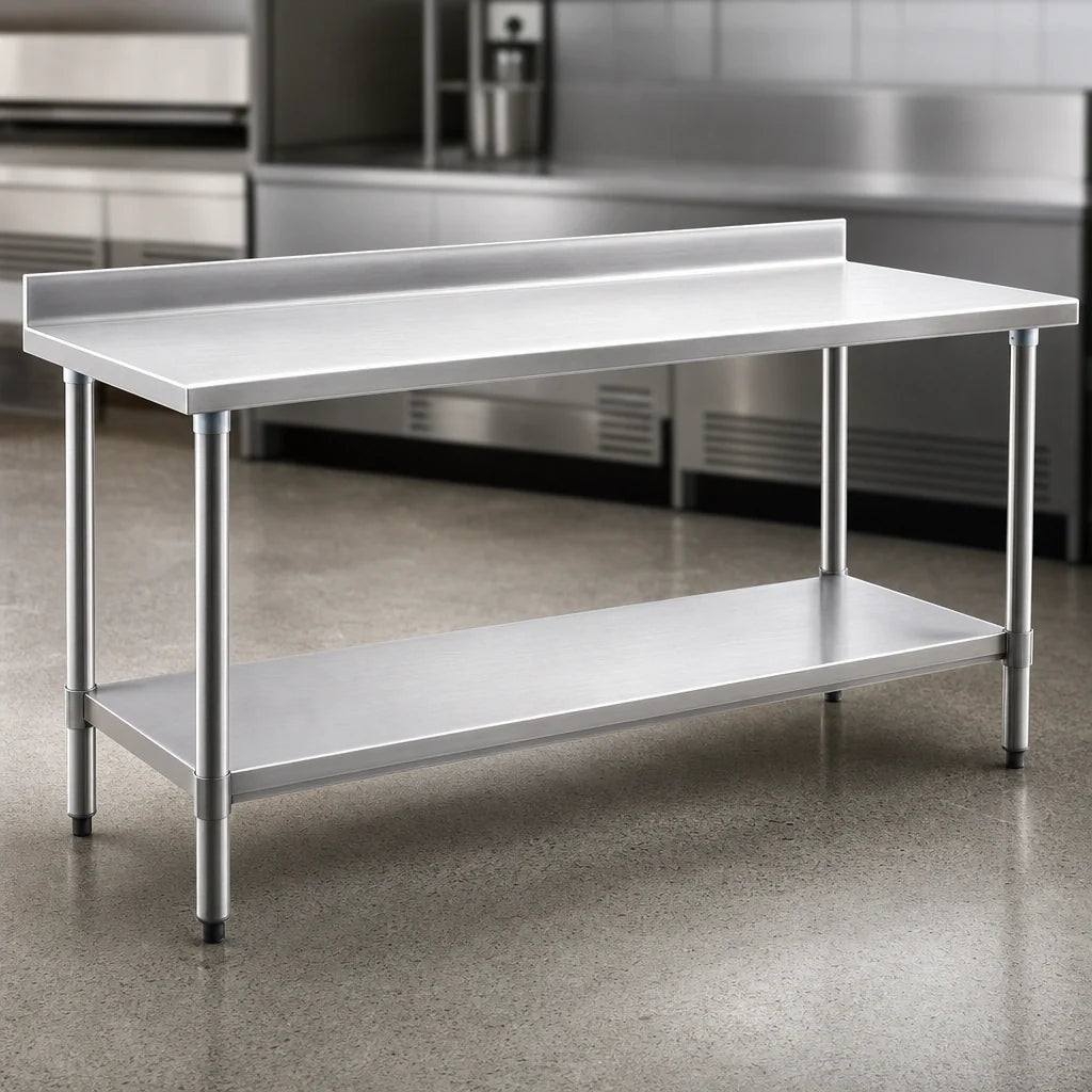 Eagle Group Spec-Master T36108SE-BS 108 x 36 Inch Stainless Steel Work Table with 4-1/2 Inch Backsplash and Adjustable Undershelf