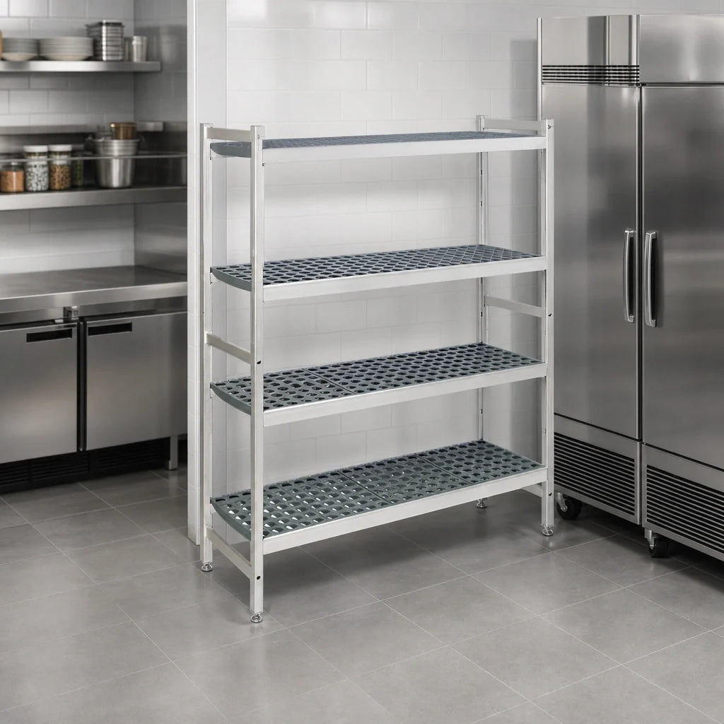 Fermod Fermostock 4R26C71 4-Tier Perforated Polymer Shelving Starter Unit, 26" W x 22" D x 71" H, 800-lb. Shelf Capacity