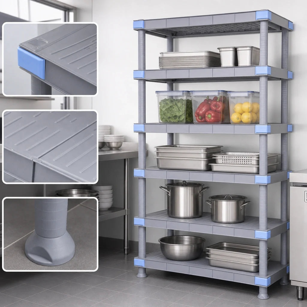 Quantum Millenia QP247286SS-5 Stationary Polymer Shelving Starter Unit, 72"W x 24"D x 86"H, 5 Solid Shelves, Gray