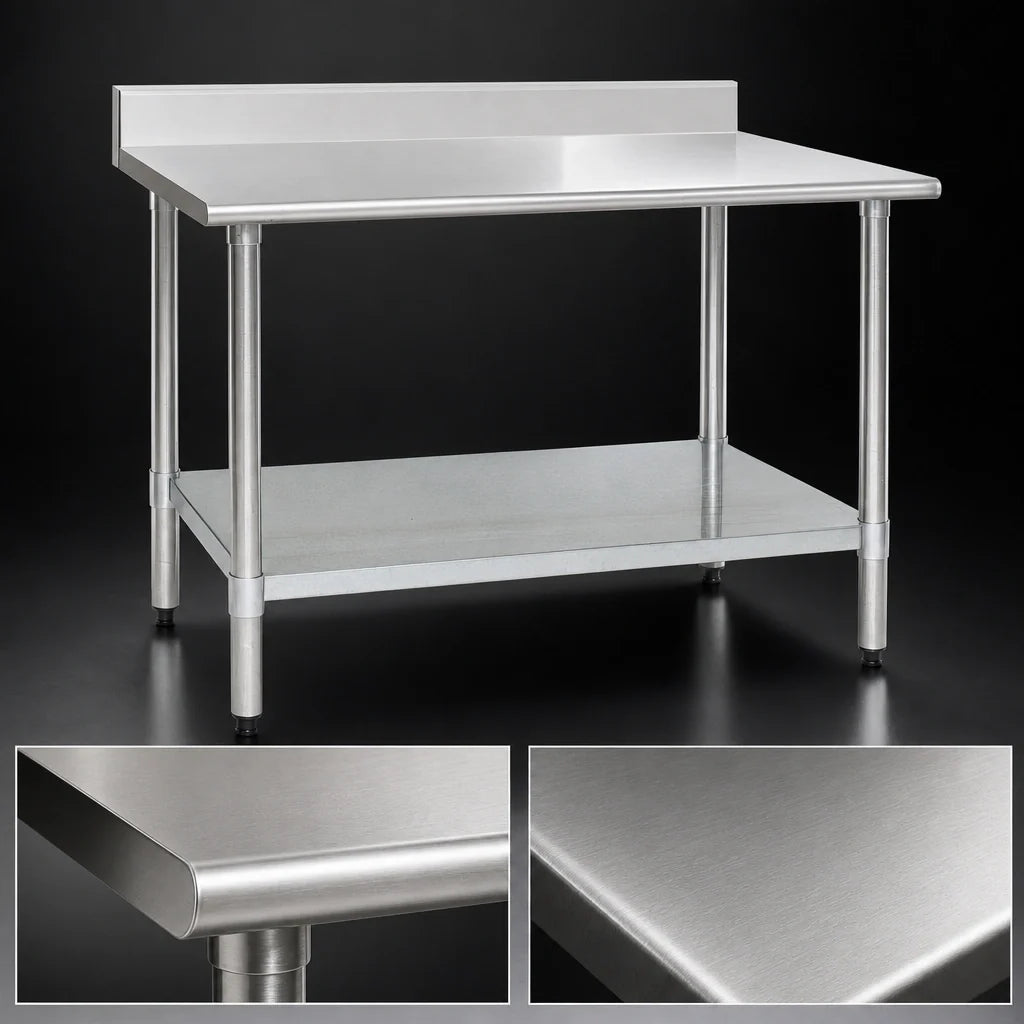Eagle Group Spec-Master T24108E-BS 108-Inch Stainless Steel Work Table with Backsplash, Galvanized Undershelf, 14-Gauge 300 Series Top