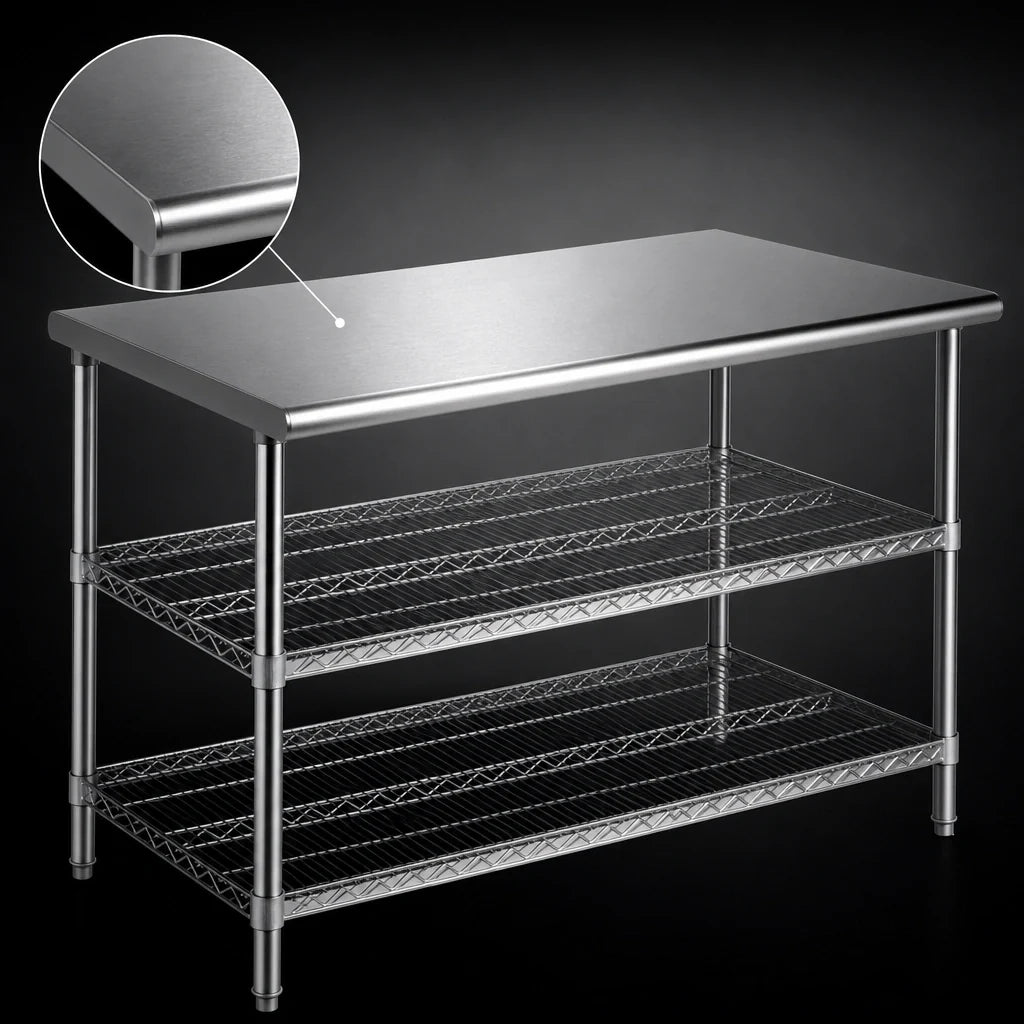 Eagle Group AdjusTable T2448EW 48 x 24 Inch 14-Gauge 304 Stainless Steel Work Table with 2 Adjustable Wire Undershelves