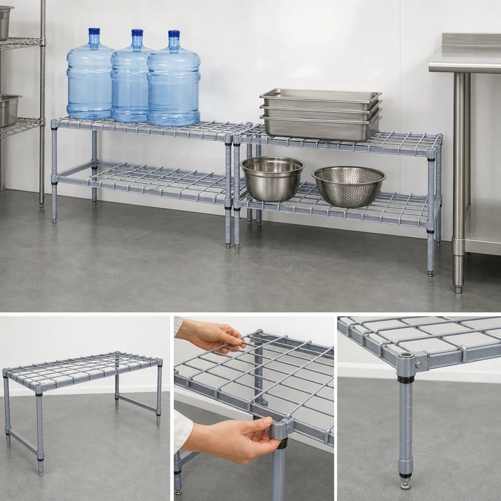 Quantum 186014DGY Modular Wire Dunnage Rack with Removable Wire Top Mat, 60"W x 18"D x 14"H, 1,500 lb Capacity, Gray Epoxy Finish