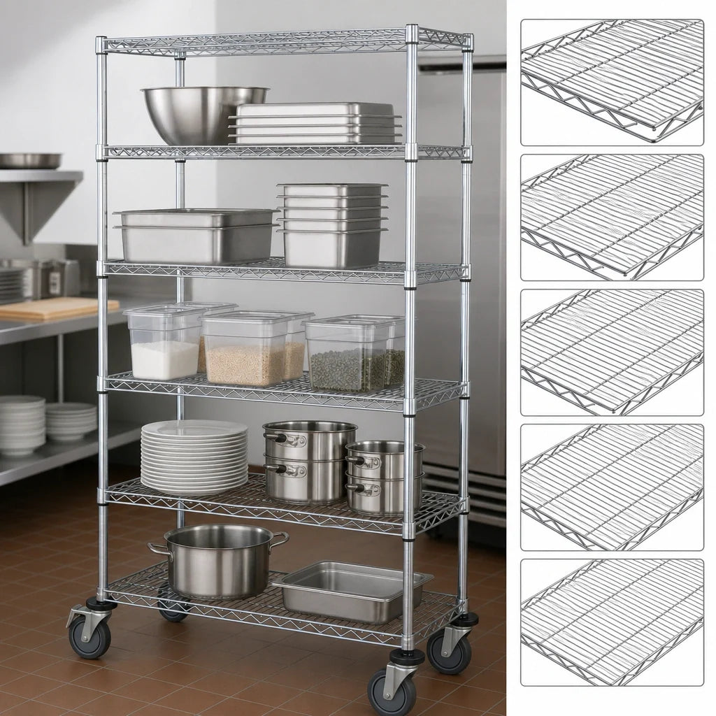 Quantum M1848C46-5 5-Shelf Mobile Wire Shelving Cart, 48 x 18 x 69 Inches, Chrome-Plated