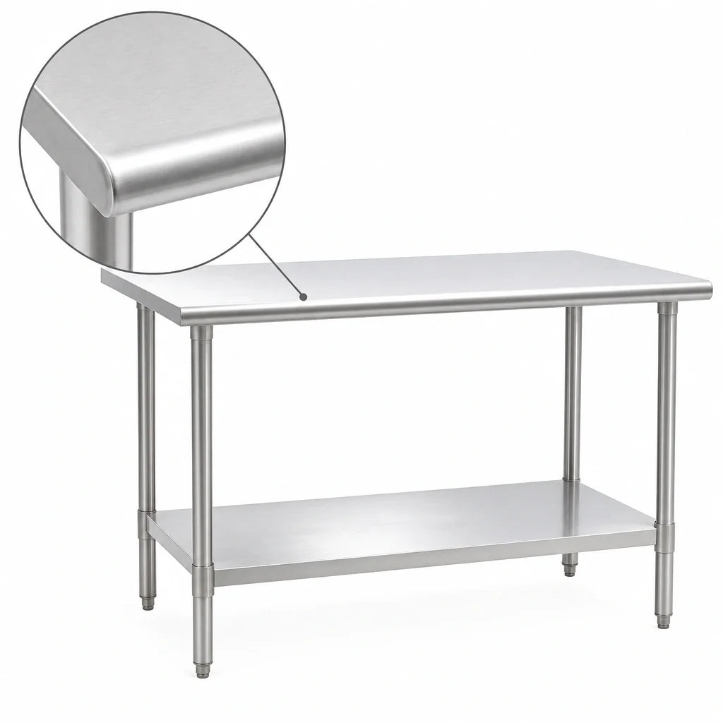 Eagle Group Spec-Master T4860SE 60 x 48 Inch Stainless Steel Work Table with Adjustable Undershelf, 14-Gauge Top and Rolled Edge